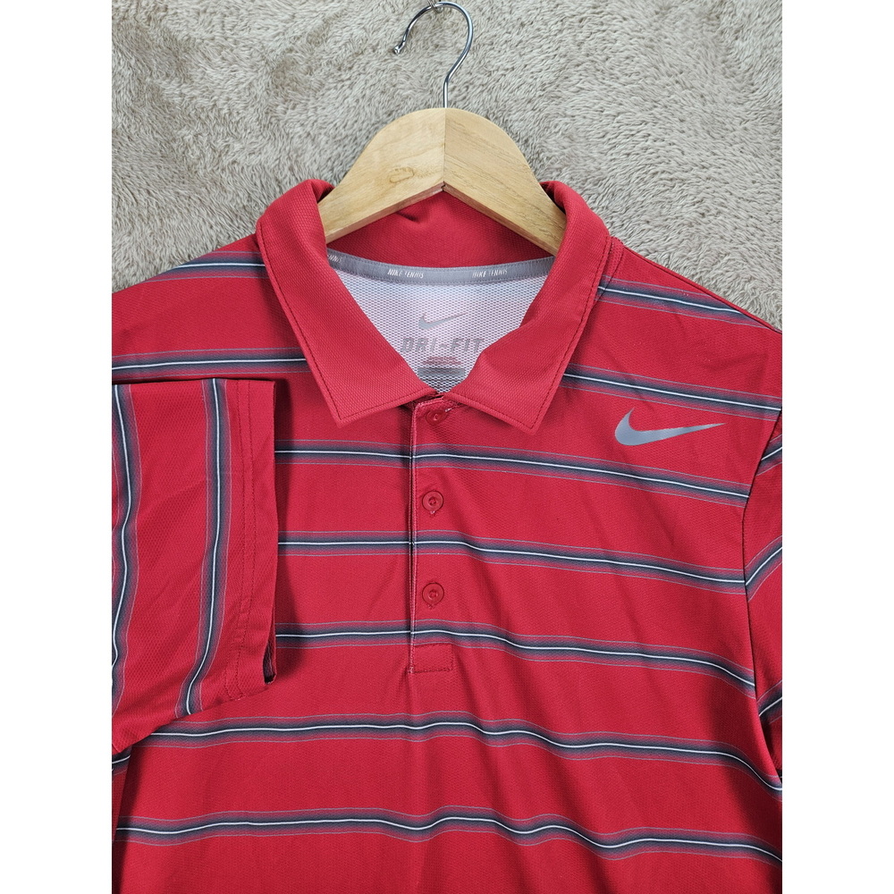 Nike Dri-Fit Tennis Polo Red Grey Striped Men's Size S